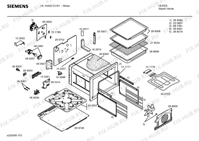 Взрыв-схема плиты (духовки) Siemens HL54420EU - Схема узла 03