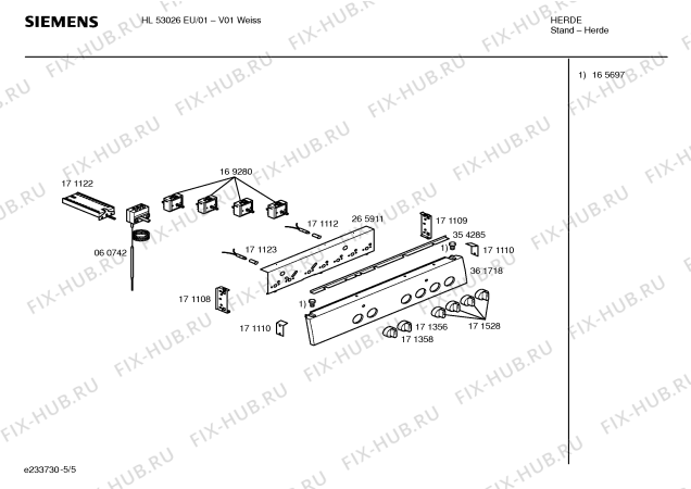 Взрыв-схема плиты (духовки) Siemens HL53026EU - Схема узла 05