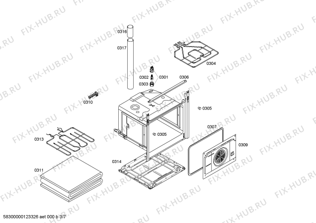 Взрыв-схема плиты (духовки) Siemens HL122200X - Схема узла 03