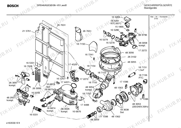 Взрыв-схема посудомоечной машины Bosch SRS46A02GB Exxcel auto option - Схема узла 04