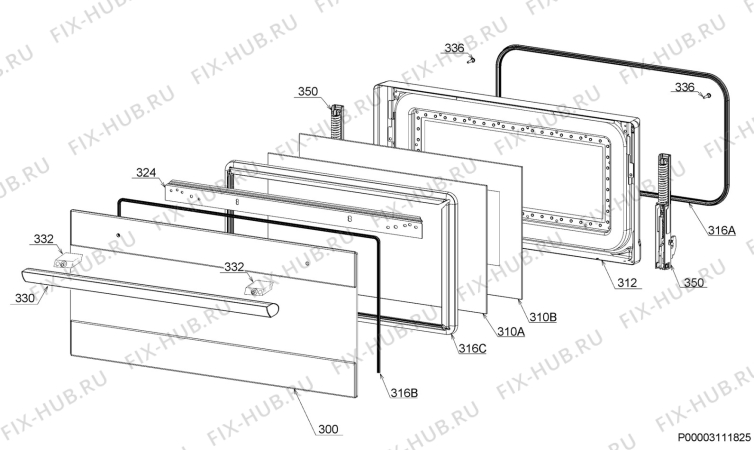 Взрыв-схема плиты (духовки) Electrolux EVE678SC - Схема узла Door