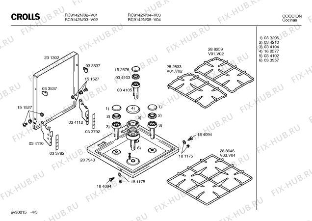 Взрыв-схема плиты (духовки) Crolls RC9142N - Схема узла 03