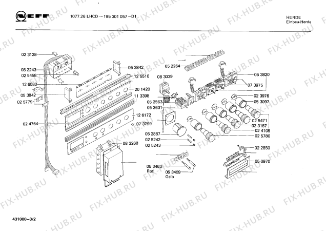 Взрыв-схема плиты (духовки) Neff 195301057 1077.26LHCD - Схема узла 02