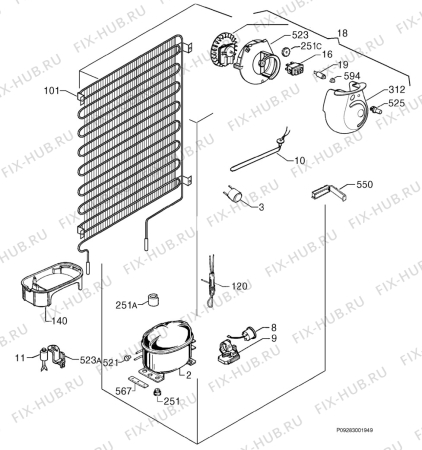 Взрыв-схема холодильника Zanussi ZF4AX2S - Схема узла Cooling system 017