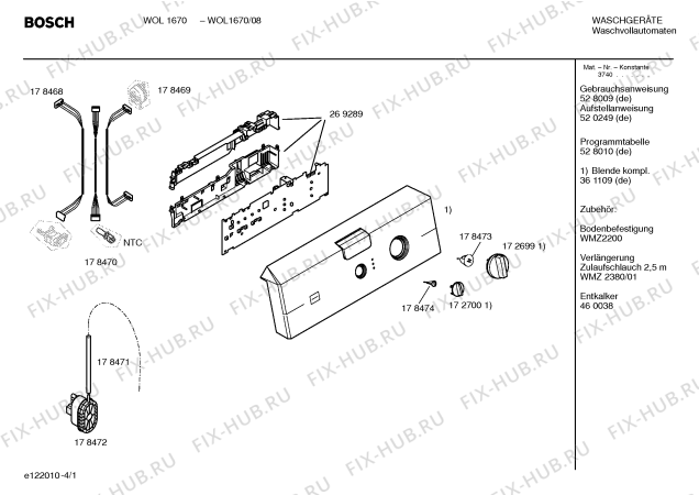 Схема №4 WOL1670 с изображением Инструкция по эксплуатации для стиральной машины Bosch 00528009