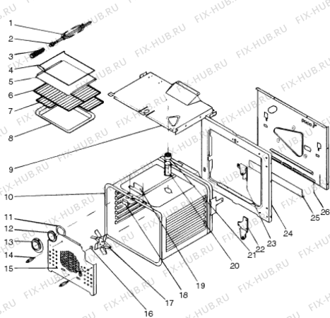 Взрыв-схема плиты (духовки) Indesit FE64 (F012755) - Схема узла