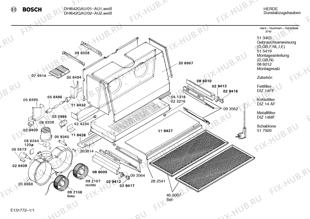 Схема №1 DHI642GAU с изображением Крышка для электровытяжки Bosch 00263814