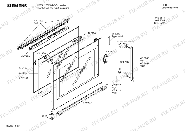 Схема №5 HB76L650F с изображением Фронтальное стекло для плиты (духовки) Siemens 00473118