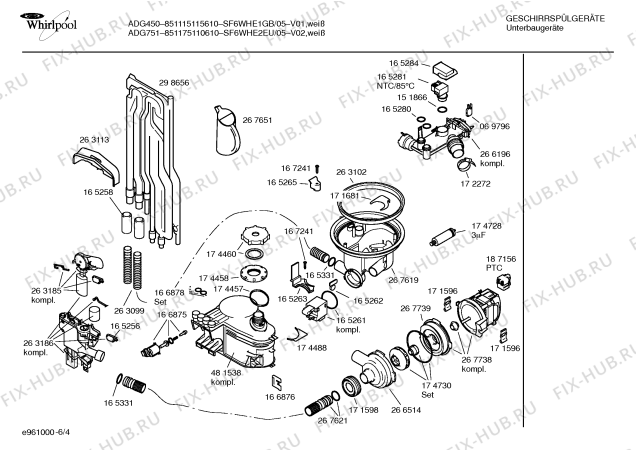 Взрыв-схема посудомоечной машины Whirlpool SF6WHE1GB ADG450-851115115610 - Схема узла 04