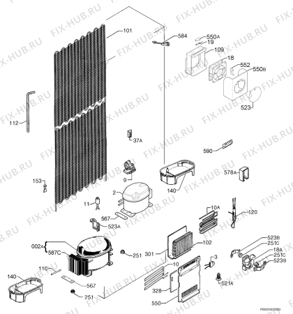 Взрыв-схема холодильника Arthurmartinelux ARG47800 - Схема узла Cooling system 017