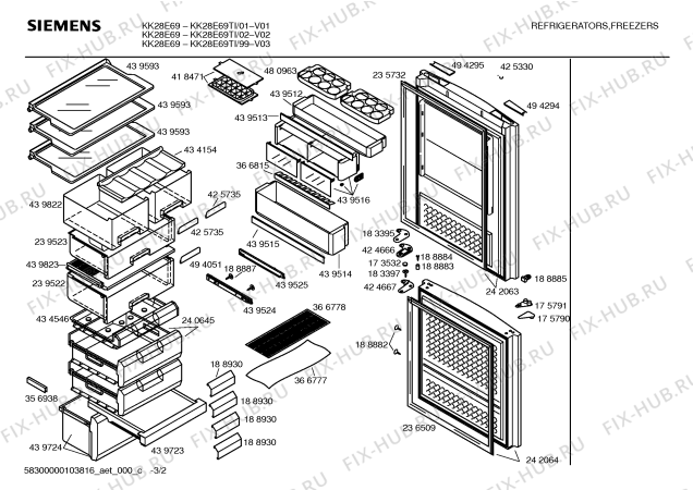 Взрыв-схема холодильника Siemens KK28E69TI - Схема узла 02