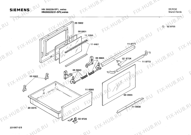 Взрыв-схема плиты (духовки) Siemens HN260228 - Схема узла 05