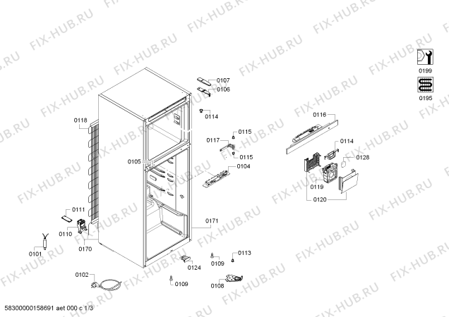 Схема №3 3FSW2300 с изображением Крышка для холодильной камеры Bosch 00656249