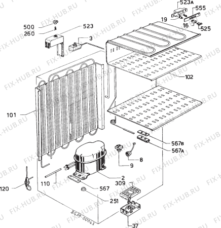 Взрыв-схема холодильника Privileg 028798 7 - Схема узла Refrigerator cooling system