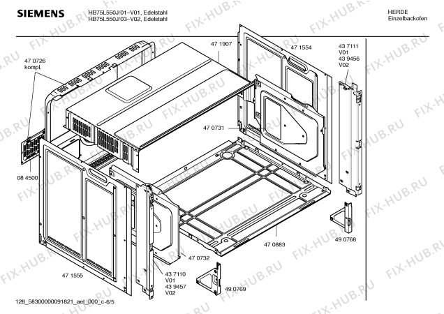 Схема №5 HB75L550J с изображением Инструкция по эксплуатации для электропечи Siemens 00588827