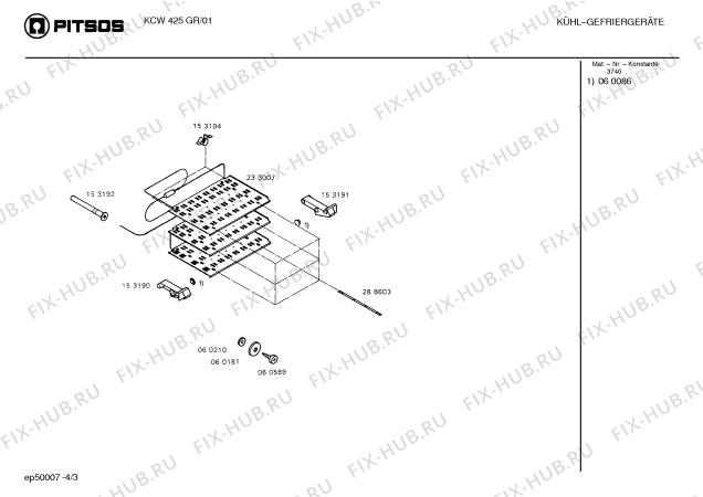 Взрыв-схема холодильника Pitsos KCW425GR - Схема узла 03