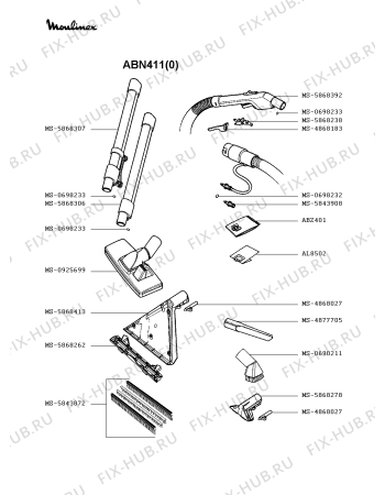 Взрыв-схема пылесоса Moulinex ABN411(0) - Схема узла 5P002167.7P3