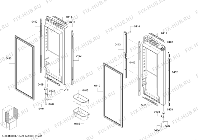 Схема №8 B22CT80SNP с изображением Замок двери для холодильника Bosch 00631859