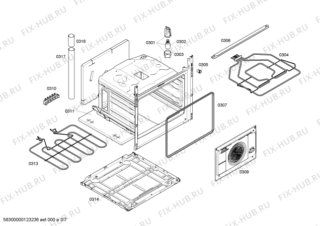 Взрыв-схема плиты (духовки) Bosch HLN122021V - Схема узла 03
