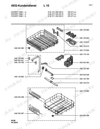 Взрыв-схема посудомоечной машины Aeg FAV4065I-B - Схема узла Baskets, tubes 061