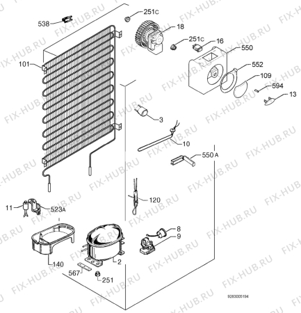 Взрыв-схема холодильника Arthurmartinelux ARA3763 - Схема узла Cooling system 017