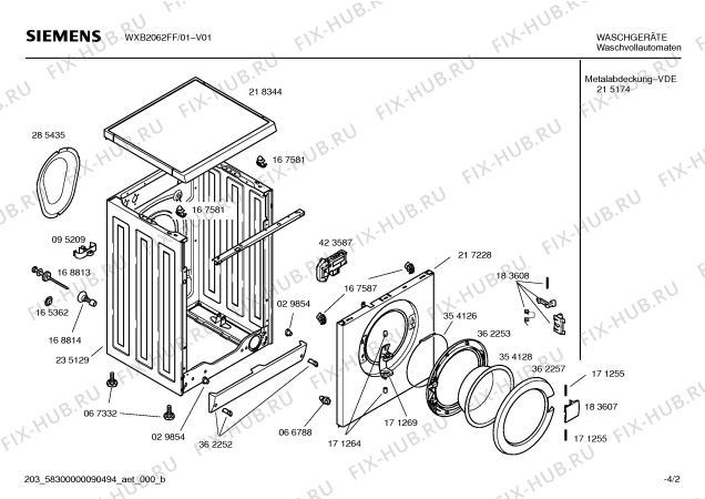 Схема №2 WXB2062FF SIWAMAT XB 2062 с изображением Инструкция по эксплуатации для стиралки Siemens 00591437