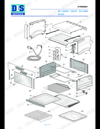 Схема №1 EO 1200B с изображением Кнопка для плиты (духовки) DELONGHI 5918132200