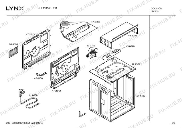 Взрыв-схема плиты (духовки) Lynx 4HF413X - Схема узла 03