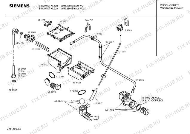 Схема №4 WM52801BY SIWAMAT XL528 с изображением Инструкция по установке и эксплуатации для стиральной машины Siemens 00525255
