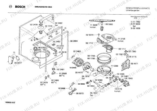 Взрыв-схема посудомоечной машины Bosch SMU4220D - Схема узла 02