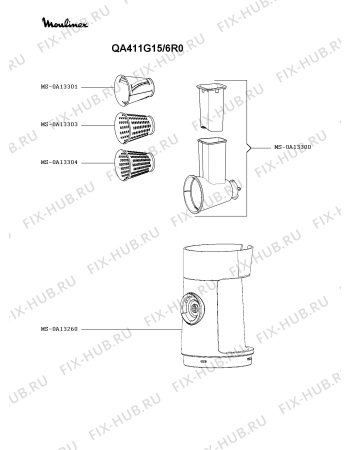 Взрыв-схема кухонного комбайна Moulinex QA411G15/6R0 - Схема узла VP004456.3P4