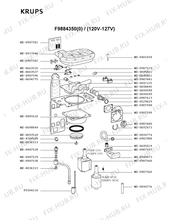 Взрыв-схема кофеварки (кофемашины) Krups F9884350(0) - Схема узла JP001870.3P2