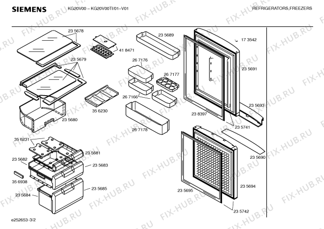Схема №2 KG20V00TI с изображением Дверь для холодильника Siemens 00235741