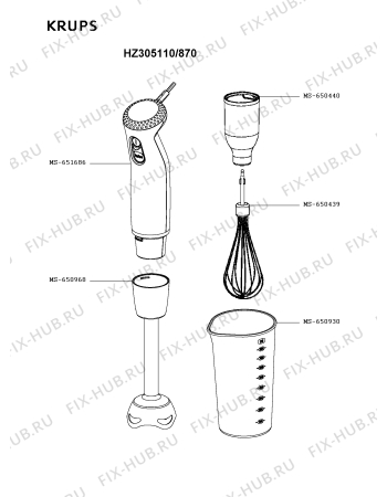 Схема №2 HZ305110/870 с изображением Двигатель (мотор) для электроблендера Krups MS-651686