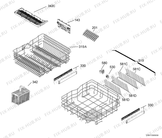 Взрыв-схема посудомоечной машины Aeg F77023M0P - Схема узла Basket 160
