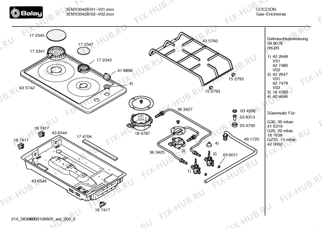 Схема №1 3EMX3042B с изображением Газовый кран для духового шкафа Bosch 00427480