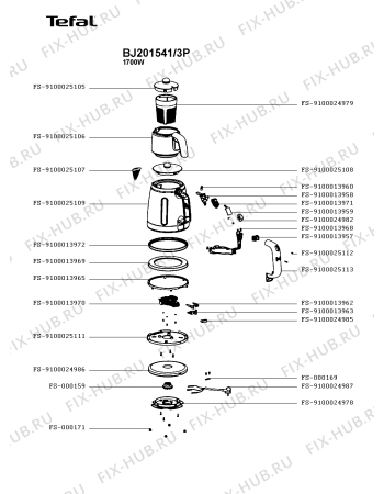 Схема №1 BJ201541/3P с изображением Корпусная деталь для электрочайника Tefal FS-9100025109