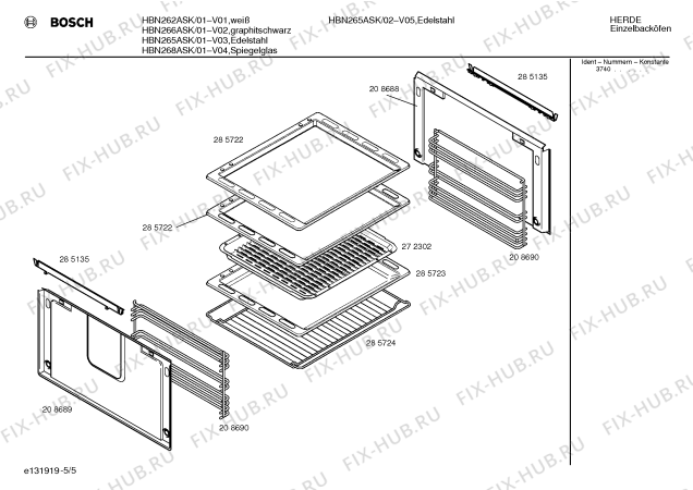 Схема №5 HBN262A с изображением Панель для духового шкафа Bosch 00285270