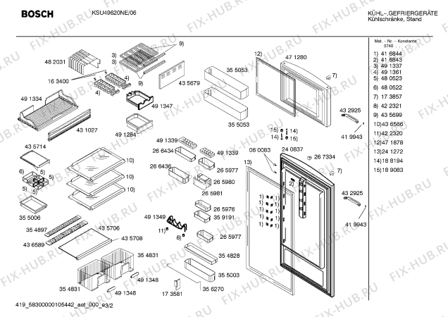 Схема №3 KSU49600NE с изображением Контейнер для холодильной камеры Bosch 00491334