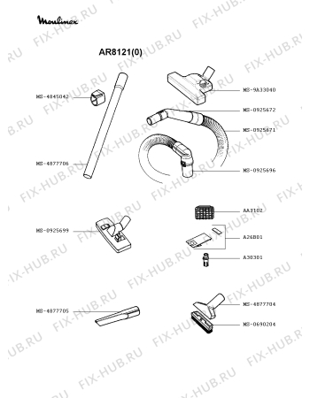 Взрыв-схема пылесоса Moulinex AR8121(0) - Схема узла 8P002373.2P2