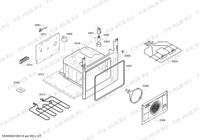 Взрыв-схема плиты (духовки) Bosch HCA744350G - Схема узла 03