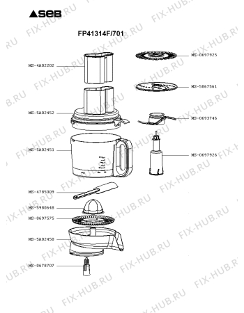 Взрыв-схема кухонного комбайна Seb FP41314F/701 - Схема узла ZP003855.5P2
