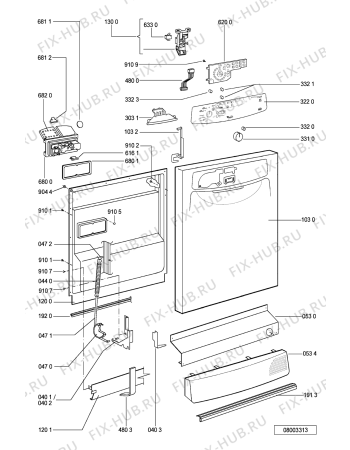 Схема №2 ADP 7977 WH с изображением Панель для электропосудомоечной машины Whirlpool 481245372208