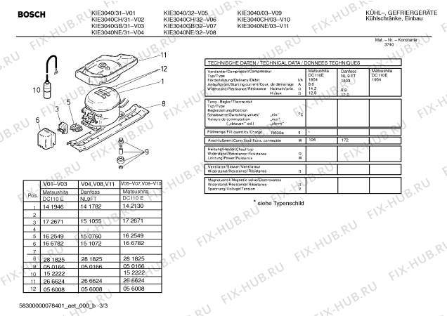 Взрыв-схема холодильника Bosch KIE3040NE - Схема узла 03