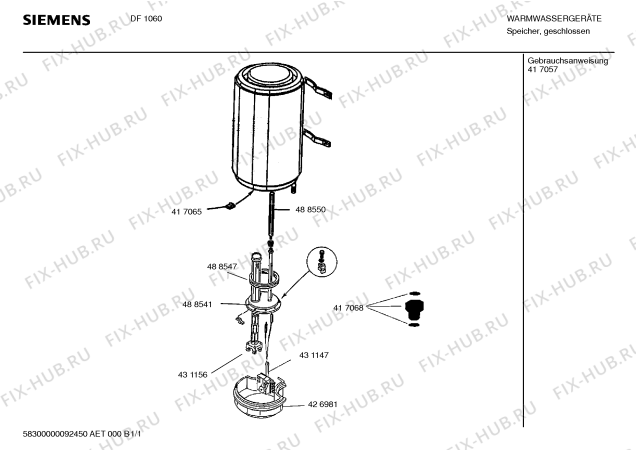 Схема №1 DF1060 с изображением Анод для электроводонагревателя Siemens 00488550