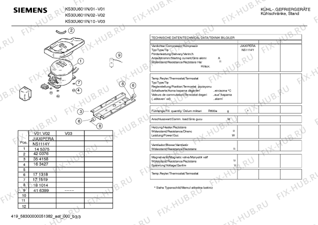 Взрыв-схема холодильника Siemens KS30U601IN - Схема узла 03