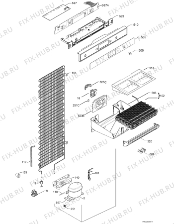 Взрыв-схема холодильника Zanussi ZBF7116 - Схема узла Cooling system 017