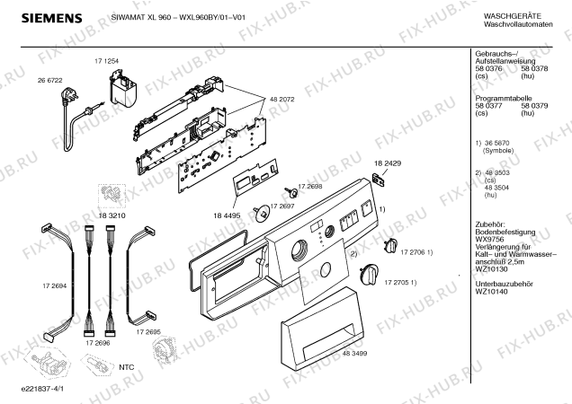 Схема №4 WXL960BY SIWAMAT XL 960 с изображением Инструкция по установке и эксплуатации для стиралки Siemens 00580376