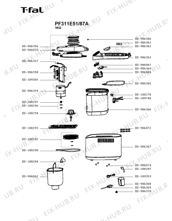 Схема №1 PF311E51/87 с изображением Корпусная деталь для хлебопечи Seb SS-986366