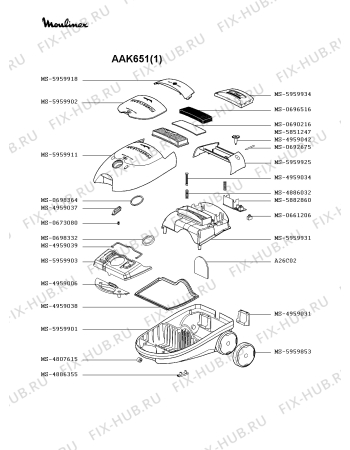 Взрыв-схема пылесоса Moulinex AAK651(1) - Схема узла WP002152.4P2